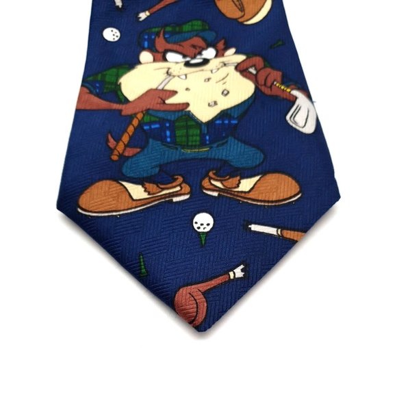 Looney Tunes Mens Tie Tasmanian Devil Golf Vintage Cartoon TAZ Warner Brothers - Picture 2 of 6